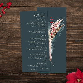 Elegant Boho Rustic Pampas & Pine Green Tan Red Menükarte