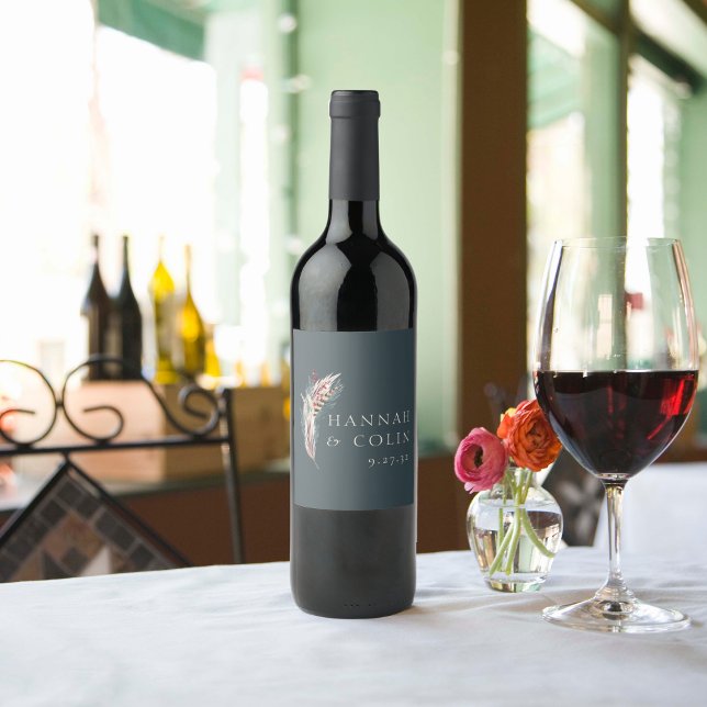 Elegant Boho Rustic Pampas & Pine Green Tan Red Wi Weinetikett (Von Creator hochgeladen)