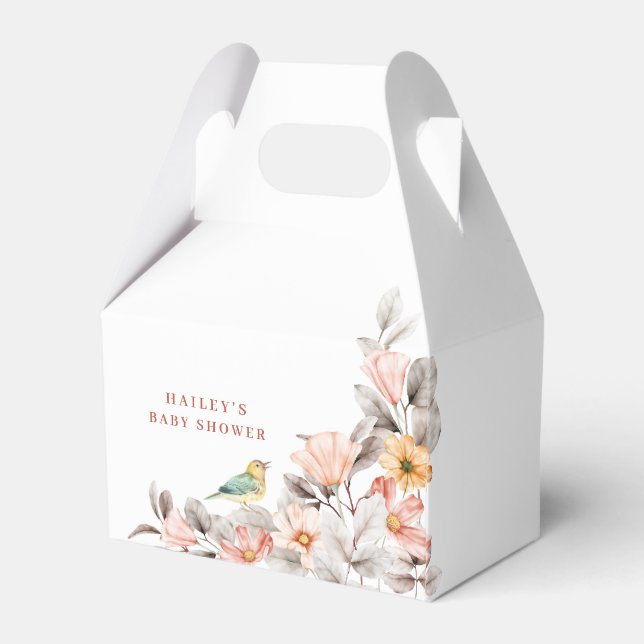 Elegant Boho Rustic Wildblume Baby Shower Geschenkschachtel (Rückseite)