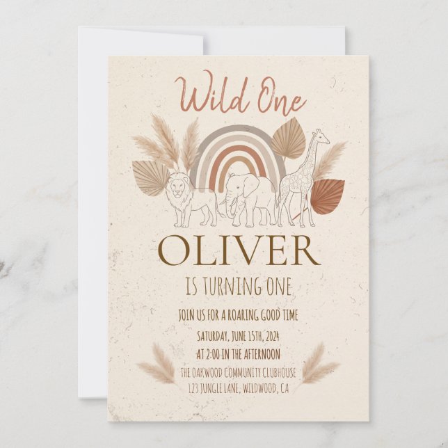 Elegant Boho Safari Wild One 1st Birthday Einladung (Vorderseite)