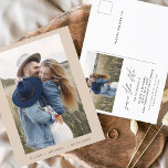Elegant Boho Save the Date Foto Minimalistisch Ankündigungspostkarte<br><div class="desc">Hochzeit Boho Terracotta Speichern Sie die Date Cards,  die ein Foto auf der Vorderseite haben. Die Save the Date-Karten enthalten eine moderne,  handgeschriebene,  kursive Schriftzeichen-Typografie,  die elegant,  einfach und modern nach einem einfachen Hochzeitstag-Fest zu verwenden sind.</div>