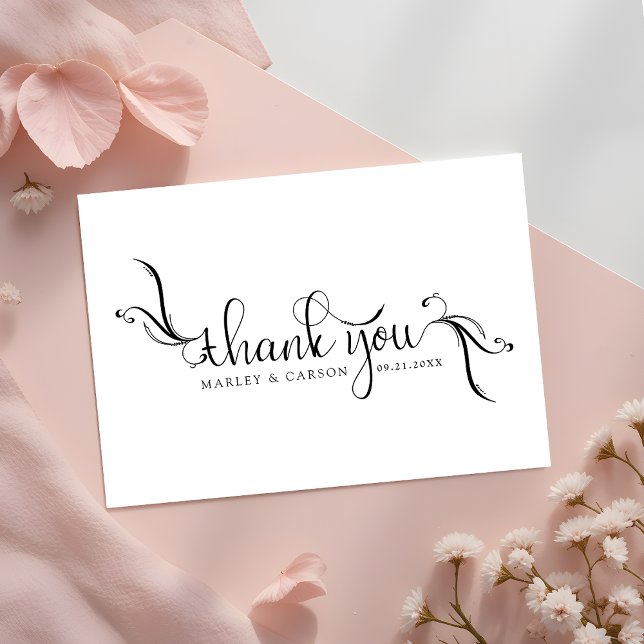 Elegant Boho Script Black & White Wedding Dankeskarte (Von Creator hochgeladen)