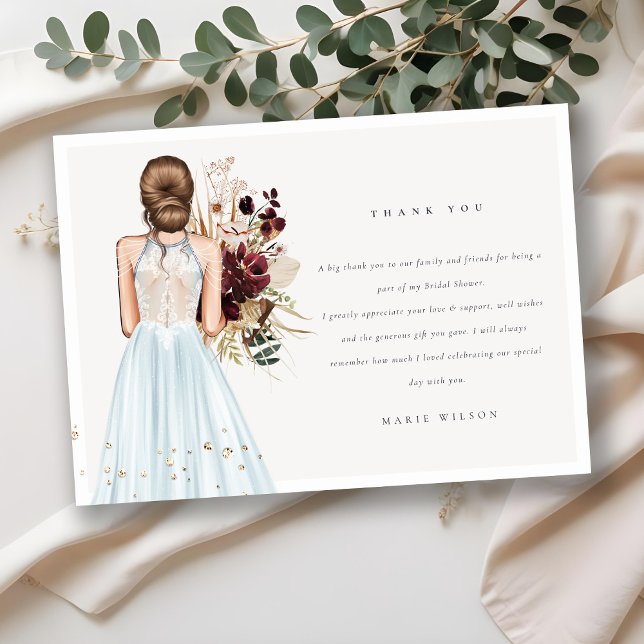 Elegant Boho Sky Blue Wedding Gown Brautparty Dankeskarte (Von Creator hochgeladen)