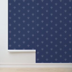 Elegant Boho Small Floral Lotus Dark Blue Tapete