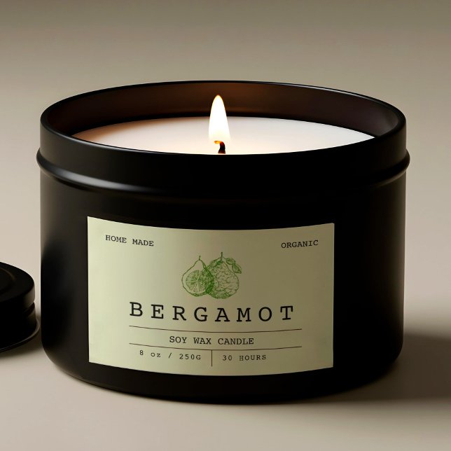 Elegant Boho Soft Green Bergamot Candle Labels Rechteckiger Aufkleber (Elegant Boho Soft Green Bergamot Candle Labels)