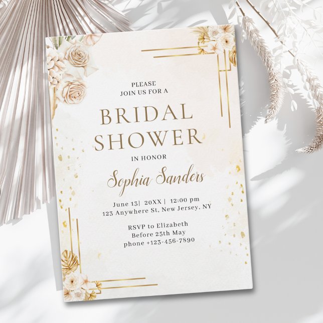 Elegant Boho Style with Beige & Yellow Flowers Einladung (Von Creator hochgeladen)