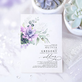 Elegant Boho Succulents Silver Greenerity Wedding Folieneinladung