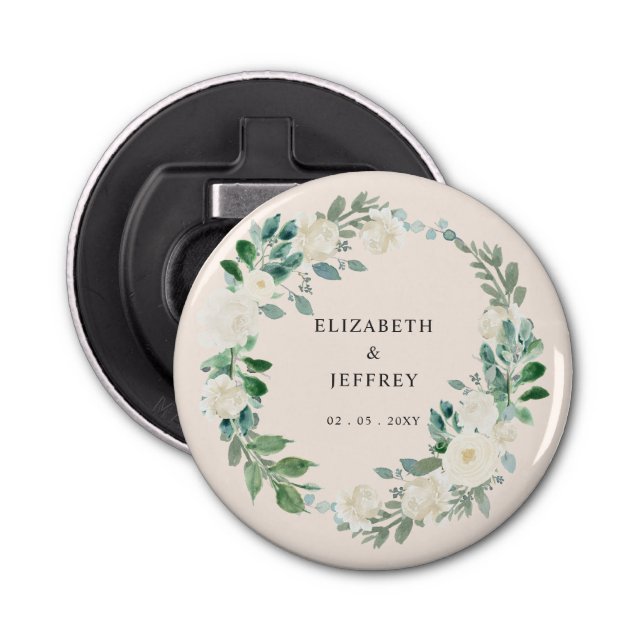 Elegant Boho Summer Elfenbeinblüte Hochzeit Flaschenöffner (Vorderseite)