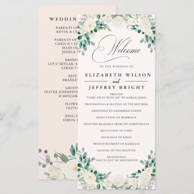 Elegant Boho Summer Elfenbeinblüte Hochzeit Programm (Vorne/Hinten)