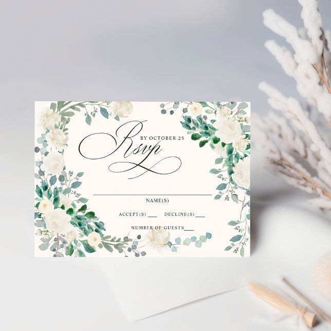 Elegant Boho Summer Elfenbeinblüte Hochzeit RSVP Karte (Elegant Boho Summer Spring Ivory Floral Wedding RSVP Card)
