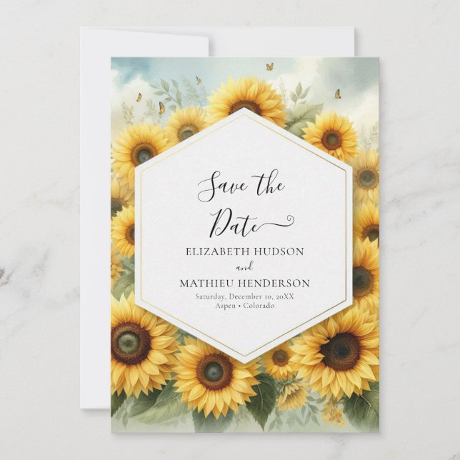 Elegant Boho Sunflower Wedding Save The Date (Vorderseite)