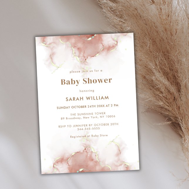 Elegant Boho Terracotta Agate Gold Baby Shower Einladung (Elegant Boho Terracotta Agate Gold Baby Shower Invitation)