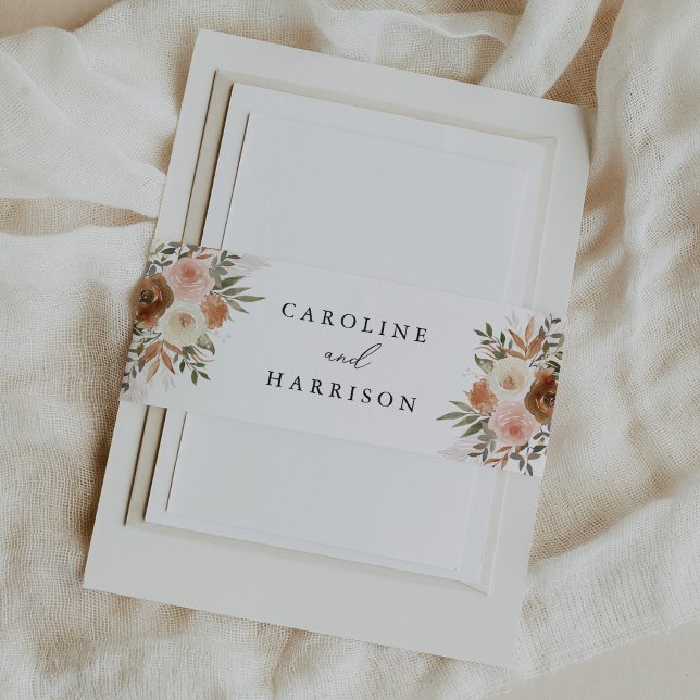 Elegant Boho Terracotta Floral Wedding Einladungsbanderole (Von Creator hochgeladen)