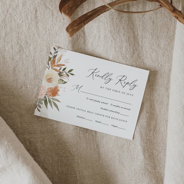 Elegant Boho Terracotta Floral Wedding RSVP Karte (Von Creator hochgeladen)