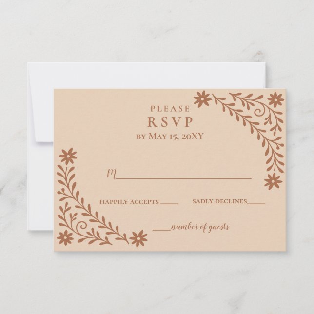 Elegant Boho Terracotta Floral Wedding RSVP Karte (Vorderseite)