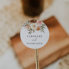 Elegant Boho Terracotta Floral Wedding Runder Aufkleber