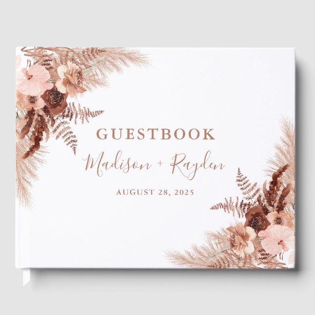Elegant Boho Terracotta Pampas Grass Wedding Gästebuch (Vorderseite)