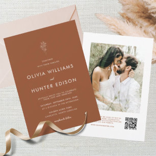 Elegant Boho Terracotta QR Code Wedding Einladung