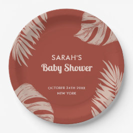 Elegant Boho Tropical Blätter Baby Shower Pappteller