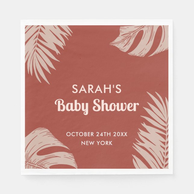 Elegant Boho Tropical Blätter Baby Shower Serviette (Vorderseite)