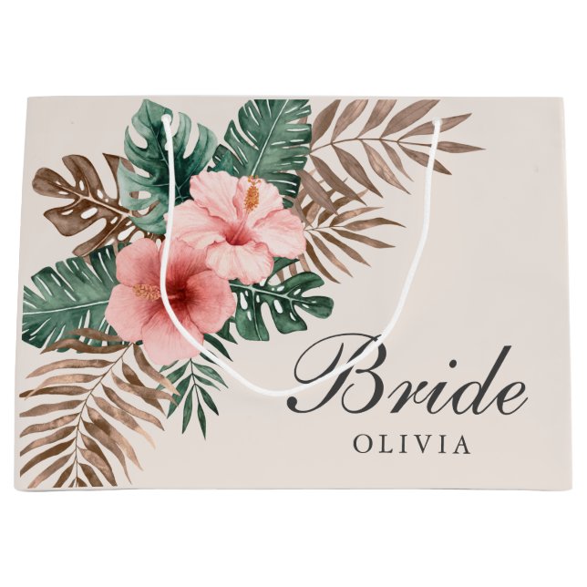 Elegant Boho Tropical Watercolor Blumenbride Große Geschenktüte (Vorderseite)