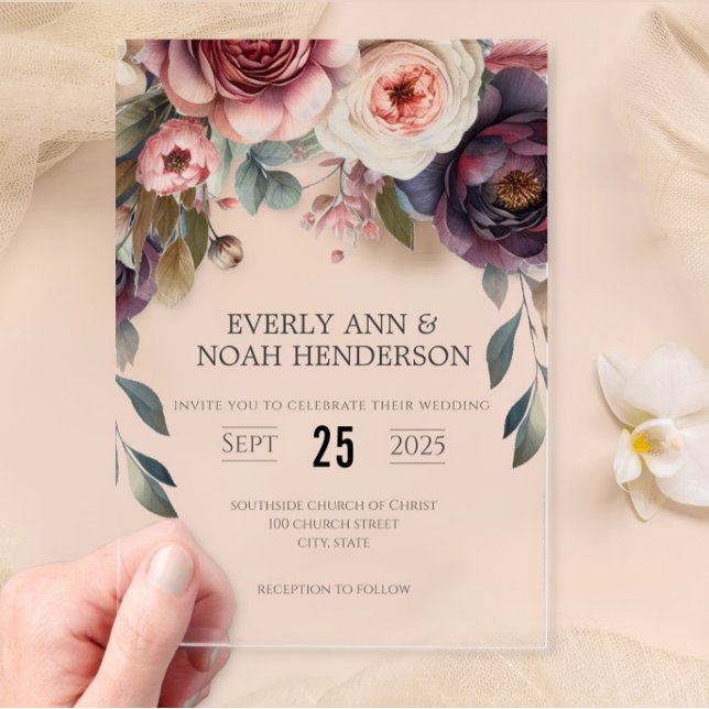 Elegant Boho Viktorianisch Rose Bouquet Wedding Acryleinladungen (Von Creator hochgeladen)