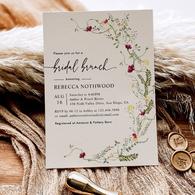 Elegant Boho Wassercolor Wildblumen Bridal Brunch Einladung (Von Creator hochgeladen)