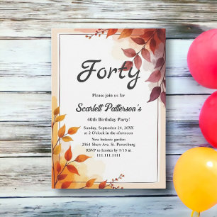Elegant Boho-Wasserfarben-Blumen-Herbst-40. Geburt Einladung