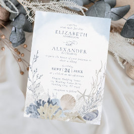 Elegant Boho Watercolor Coral Beach Hochzeit Einladung