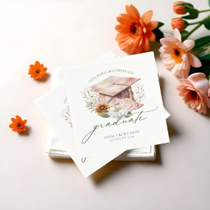 Elegant Boho Watercolor Florals Graduation Cap Serviette