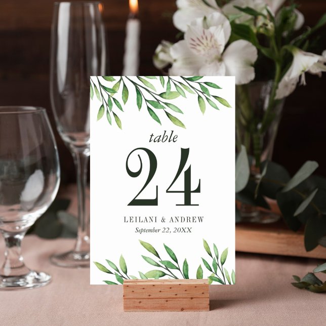 Elegant Boho Watercolor Grüne Hochzeit Tischnummer (Greenery watercolor boho design table number card is perfect for your wedding reception decor.)