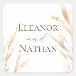 Elegant Boho Watercolor Pampas Hochzeit im Herbst Quadratischer Aufkleber