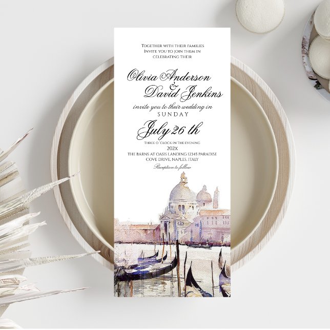 Elegant Boho Watercolor Venedig Script Wedding Einladung (Von Creator hochgeladen)
