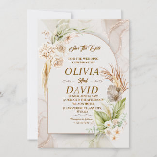 Elegant Boho Wedding Beige Floral Save the Date Einladung
