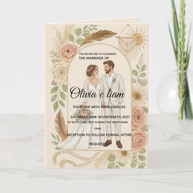 Elegant Boho Wedding Stationery Suite - Olivia & L Karte (Vorderseite)