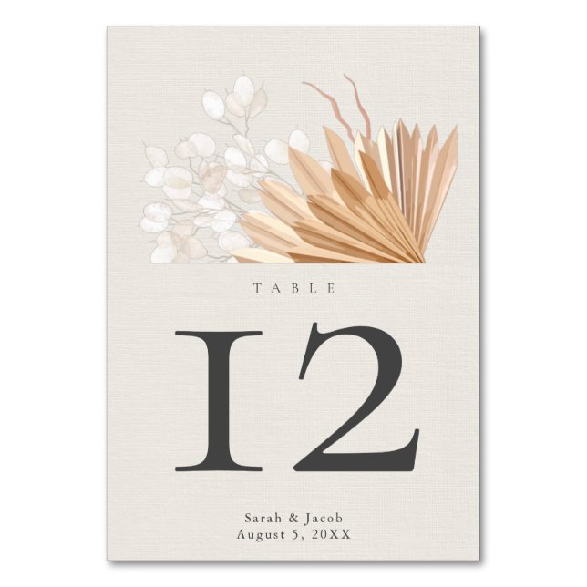 Elegant Boho Wedding Tischnummer (Vorderseite)