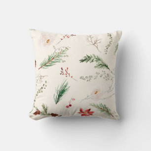 Elegant Boho Weihnachtsfeiertag Poinsettia Pine Kissen