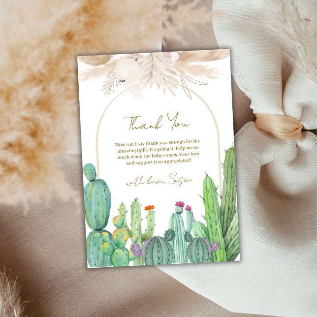 Elegant Boho Western Cactus Arch Baby Shower Dankeskarte (Elegant Boho Western Cactus Arch Baby Shower Thank You Card)