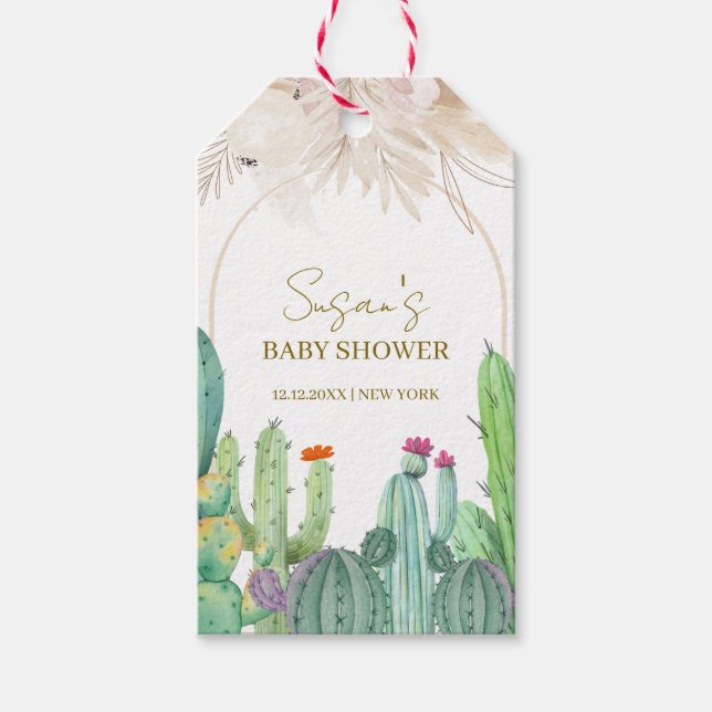 Elegant Boho Western Cactus Arch Baby Shower Geschenkanhänger (Vorderseite)