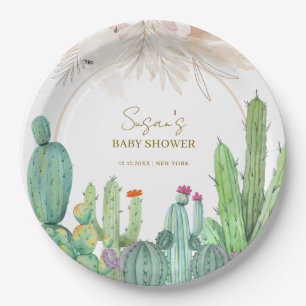 Elegant Boho Western Cactus Arch Baby Shower Pappteller