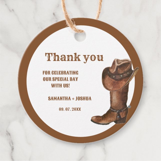 Elegant Boho Western Cowboy Wedding Vielen Dank Geschenkanhänger (Vorderseite)