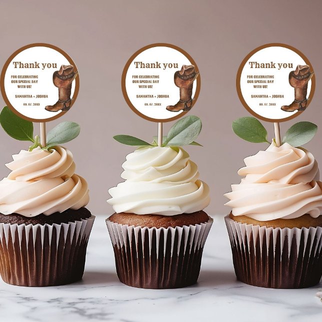 Elegant Boho Western Cowboy Wedding Vielen Dank Runder Aufkleber (Von Creator hochgeladen)