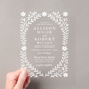 Elegant Boho White Floral Wedding Acryleinladungen