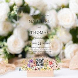 Elegant Boho Wild Blume Foto QR Code Wedding Acryleinladungen