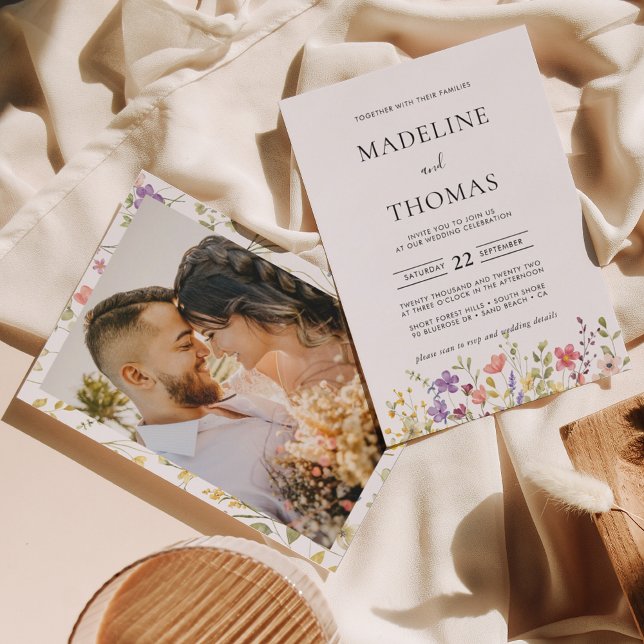 Elegant Boho Wild Blume Foto Wedding Einladung (Von Creator hochgeladen)