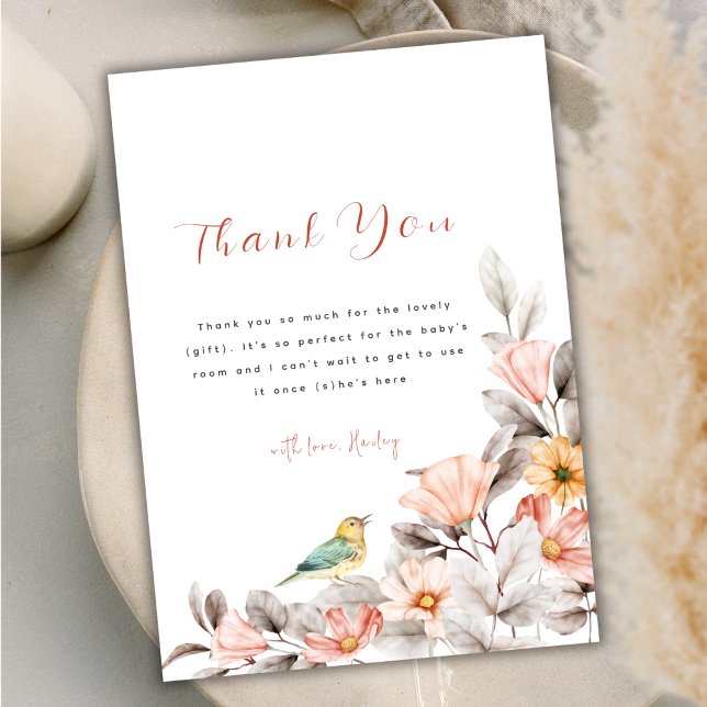 Elegant Boho Wildblume Baby Shower Dankeskarte (Elegant Boho Wildflower Baby Shower Thank You Card)