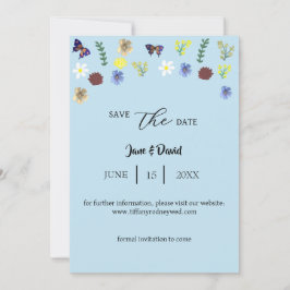 Elegant Boho Wildblume Blue Rett-The-Date Einladung