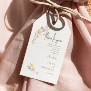 Elegant Boho Wildblume Botanische Script Hochzeit Geschenkanhänger