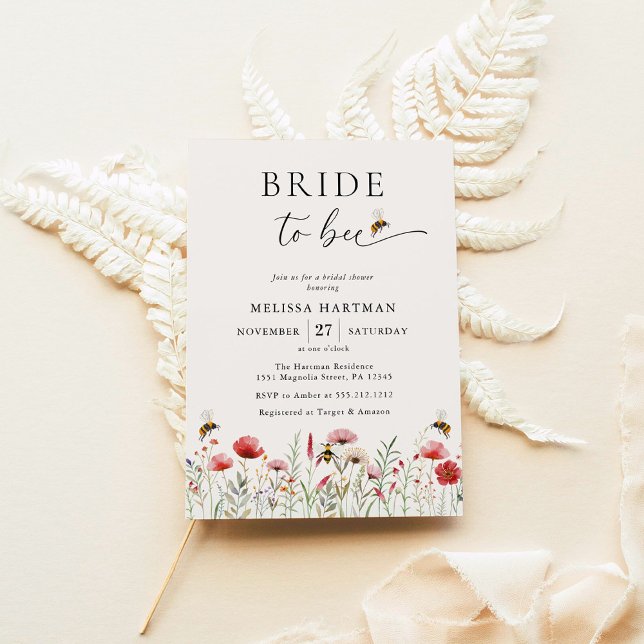 Elegant Boho Wildblume Bride to Bee Brautparty Einladung (Von Creator hochgeladen)