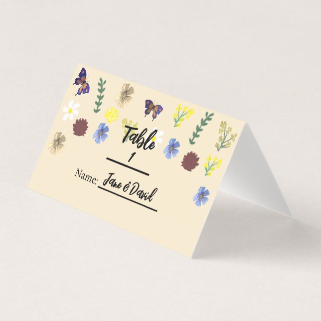 Elegant Boho Wildblume Eggshell Platzkarten (Vorderseite)
